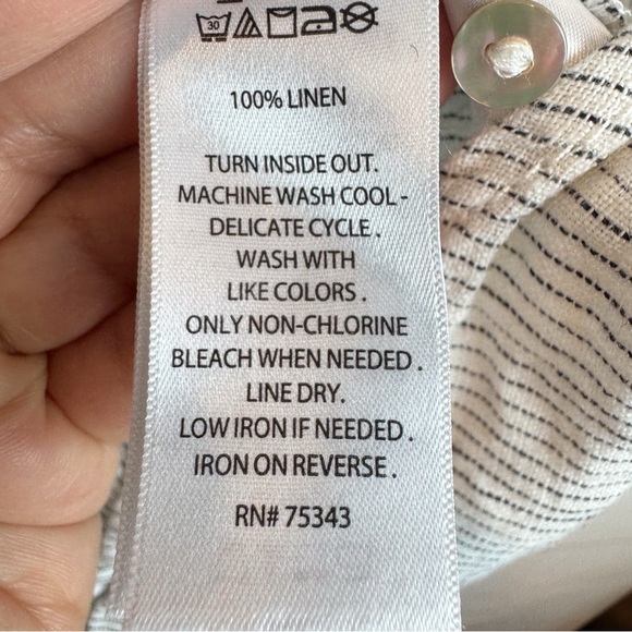 Tahari | 100% Linen Striped Button Down Shirt, S - Picture 7 of 8